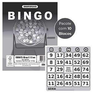 Bloco Cartela para Bingo 96 folhas Cor Cinza Pacote com 10 Blocos - Animativa