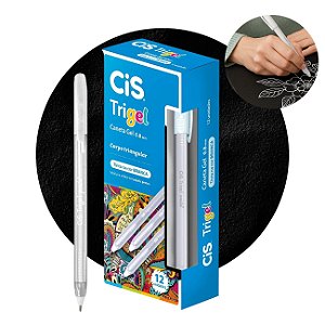 Caneta Gel Trigel 0.8mm Cor Branca Caixa 12un CIS Sertic