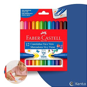 Canetinha Hidrográfica Vai e Vem 12 Cores Lavável Faber-Castell