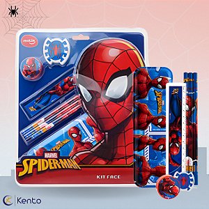 Kit Escolar Spider Man Homem Aranha 7 Peças com Estojo Lápis Preto Borracha Régua Apontador Molin