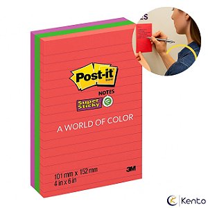 Bloco de Notas Super Adesivas Post-it Coleção Diversão Pautado 101mm x 152mm 3 Blocos/Pacote 3M