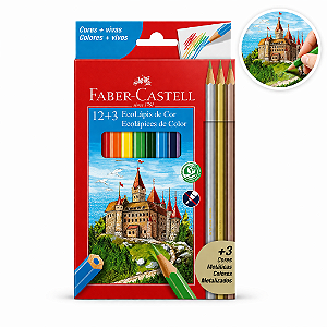 Lápis de Cor Ecolápis 12 Cores + 3 Metálicas Ouro Prata Bronze Faber-Castell