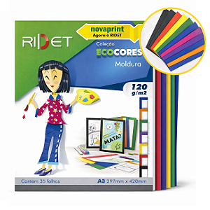Papel Criativo Eco Cores A4 + Moldura 120g 7 Estampas 35 Folhas Ridet