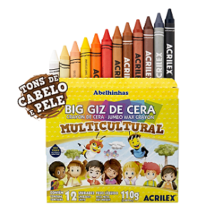 Big Giz de Cera 12 Cores Jumbo Acrilex Multicultural - Tons de Cabelo e Pele