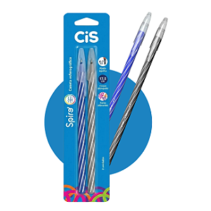 Caneta Esferográfica CIS Spiro 0.7mm Blister com 2 Unidades Azul e Preta