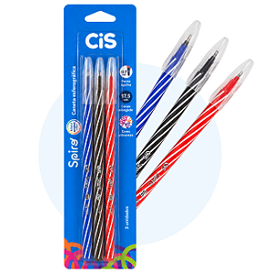 Caneta Esferográfica CIS Spiro Original 0.7mm Blister 3 Unidades Azul Preta Vermelha