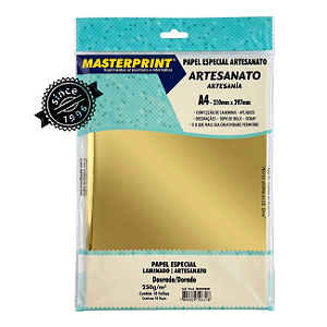 Papel Lamicote A4 250g Dourado Ouro Pacote 10 Folhas Para Artesanato Masterprint
