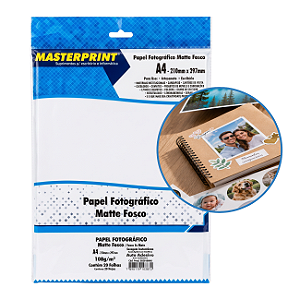 Papel Fotográfico Adesivo Matte Fosco A4 108g Branco 20 Folhas Masterprint