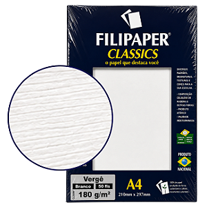 Papel Vergê Branco A4 180g Filipaper Classics 50 Folhas Texturizado Premium