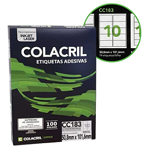 Etiqueta Adesiva Carta 50,8x101,6mm Colacril CC183 100 Folhas Brancas Inkjet Laser