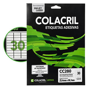 Etiqueta Adesiva Carta 25,4x66,7mm Colacril CC280 25 Folhas Brancas Inkjet Laser
