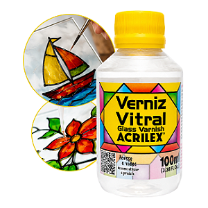 Verniz Vitral Incolor 100ml Acrilex – Acabamento Brilhante para Vidro e Cerâmica