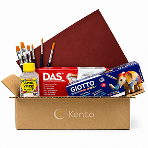 Kit Artesanato com Massa DAS 1Kg Verniz Vitral Tinta Acrílica Lixa e Pincéis Sintéticos Total 10pcs
