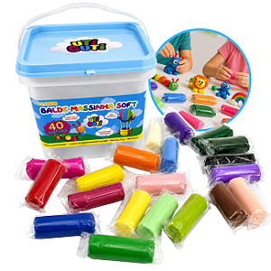 Massinha de Modelar Soft Balde 40un com 50g Coloridas Super Macia Utiguti
