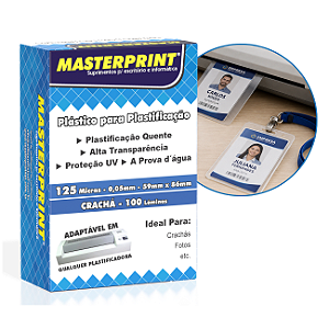 Plástico para Plastificação Crachá 59x86mm 125 Micras 100 Folhas Masterprint