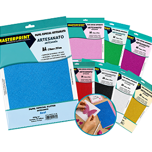 Papel Glitter A4 250g Masterprint 10 Folhas para Artesanato Papelaria Criativa