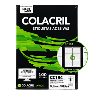 Etiquetas Adesivas Colacril CC184 84,7x101,6mm 100 Folhas 600 Etiquetas Inkjet Laser