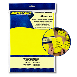 Papel Colorido Amarelo Neon A4 180g Masterprint com 20 Folhas Offset Premium