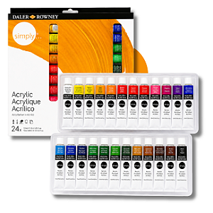 Kit Estojo Tinta Acrílica Daler Rowney Simply 12ml 24 Cores Alta Pigmentação Profissional