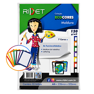 Papel Criativo EcoCores Moldura 120g A4+ 35 Folhas 7 Cores Ridet Novaprint