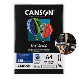 Papel Canson Iris Vivaldi Preto A4 185g/m² 25 Folhas para Artesanato e Impressões