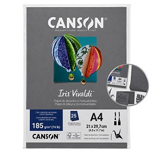 Papel Canson Iris Vivaldi Cinza Escuro A4 185g/m² 25 Folhas para Artesanato e Impressões