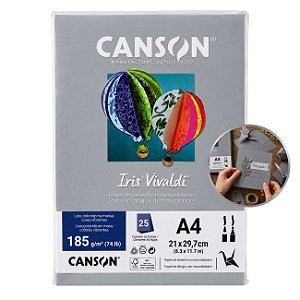 Papel Canson Iris Vivaldi Cinza A4 185g/m² 25 Folhas para Artesanato e Impressões