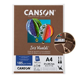 Papel Canson Iris Vivaldi Chocolate A4 185g/m² 25 Folhas para Artesanato e Impressões