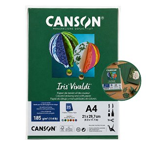Papel Canson Iris Vivaldi Verde Amazonas A4 185g/m² 25 Folhas para Artesanato e Impressões