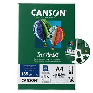 Papel Canson Iris Vivaldi Verde Escuro A4 185g/m² 25 Folhas para Artesanato e Impressões