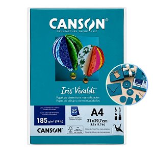 Papel Canson Iris Vivaldi Mar Caribe A4 185g/m² 25 Folhas para Artesanato e Impressões
