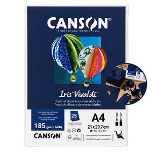 Papel Canson Iris Vivaldi Azul Marinho A4 185g/m² 25 Folhas para Artesanato e Impressões