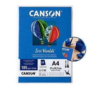 Papel Canson Iris Vivaldi Azul Mar A4 185g/m² 25 Folhas para Artesanato e Impressões