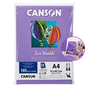 Papel Canson Iris Vivaldi Violeta A4 185g/m² 25 Folhas para Artesanato e Impressões