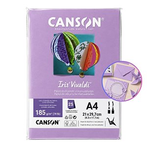 Papel Canson Iris Vivaldi Lilás A4 185g/m² 25 Folhas para Artesanato e Impressões