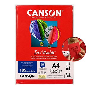 Papel Canson Iris Vivaldi Vermelho A4 185g/m² 25 Folhas para Artesanato e Impressões