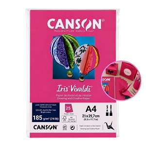 Papel Canson Iris Vivaldi Rosa Escuro A4 185g/m² 25 Folhas para Artesanato e Impressões
