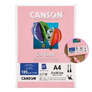 Papel Canson Iris Vivaldi Rosa Claro A4 185g/m² 25 Folhas para Artesanato e Impressões