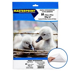 Papel Fotográfico Glossy Adesivo A4 80g 50 Folhas Secagem Rápida à prova d’água Masterprint