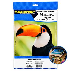 Papel Fotográfico Glossy A4 115g 50 Folhas à prova d’água Secagem Instantânea Masterprint