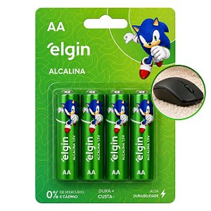 Pilha Alcalina AA Elgin 1,5V Cartela com 4 Unidades Alta Durabilidade e Economia