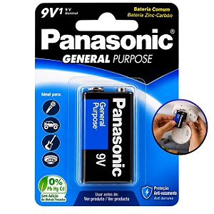 Bateria 9V Panasonic General Purpose Zinco-Carvão Alta Confiabilidade