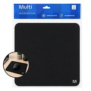 Mouse Pad Multi AC027 Slim Standard Preto Antiderrapante Superfície em Tecido 22x18cm Multilaser