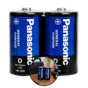 Pilha Grande D Panasonic UM-1SHS 1,5V Zinc Carbon Cartela com 2 Unidades