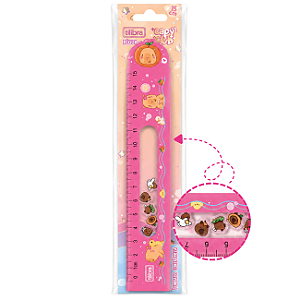 Régua Escolar 15cm Capivara Capyclub Decorada com Minicapivaras Móveis Tilibra