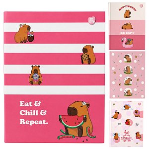 Caderno Brochura 80 Folhas Capa Dura Capy Cuties Capivara com Adesivos Pautado Animativa