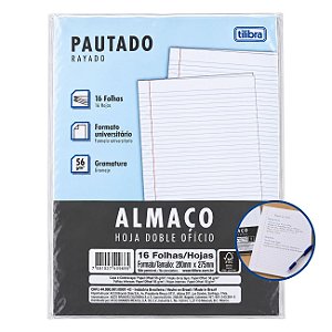 Papel Almaço 16 Folhas Pautado com Margem 200 x 275 mm 56 g/m² Tilibra
