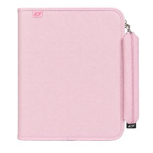 Caderno Argolado Fichário Tons Pastéis Rosa com Estojo Folhas e Divisórias ACP