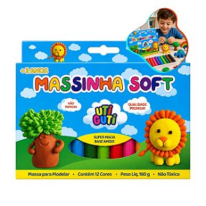 Massinha de Modelar 12 Cores 180g Soft Base Amido Não Tóxica Escolar Utiguti