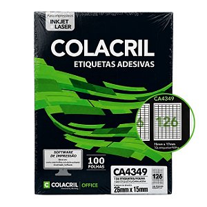 Etiqueta Adesiva A4 26x15mm Colacril CA4349 100 Folhas Brancas Inkjet Laser